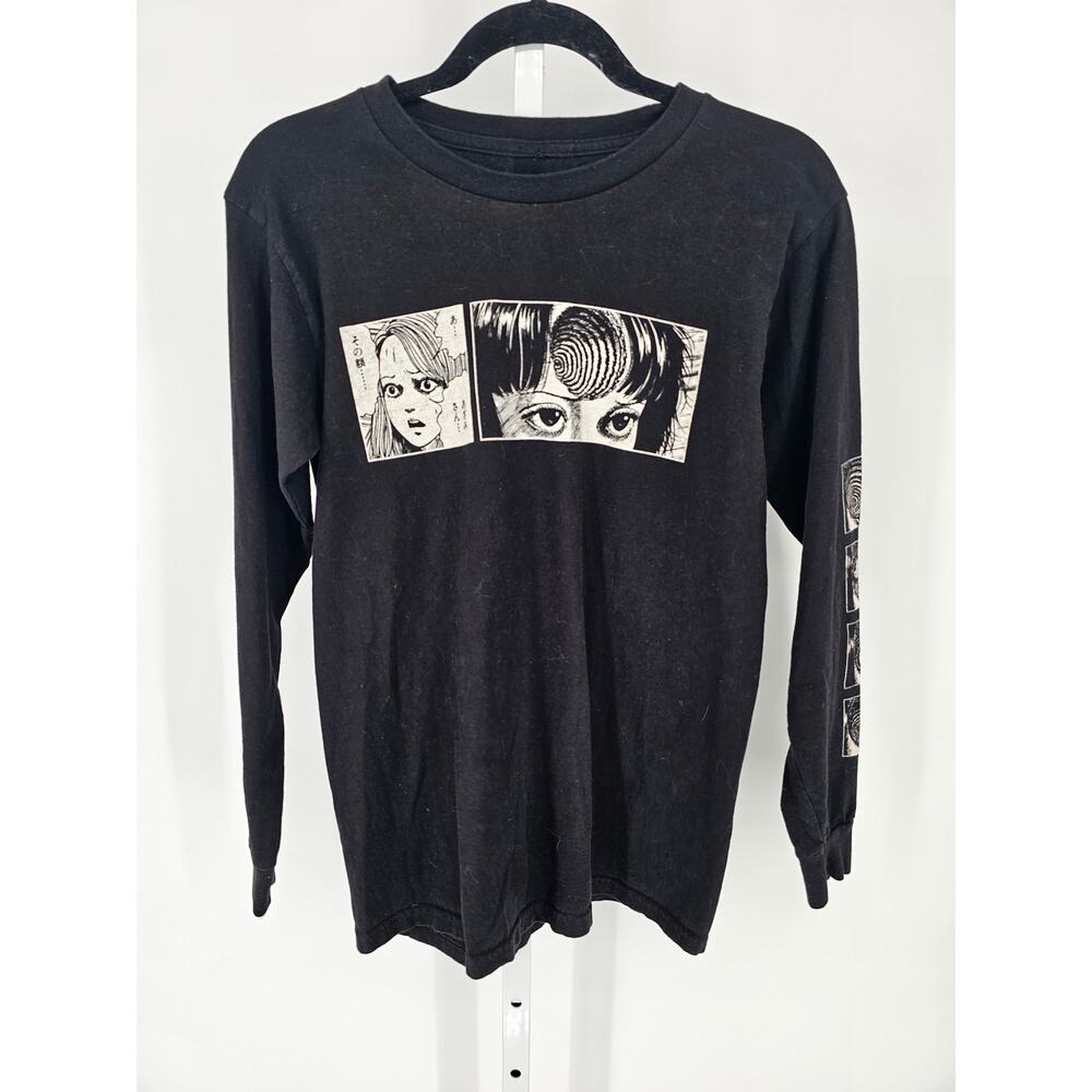 Uzumaki Women's Black Crew Neck Back Face Printed Long Sleeve T-shirt Size S